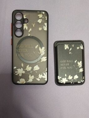 Semi Clear Phone Case For Samsung25 Christian Flower Design With Magnetic Wallet